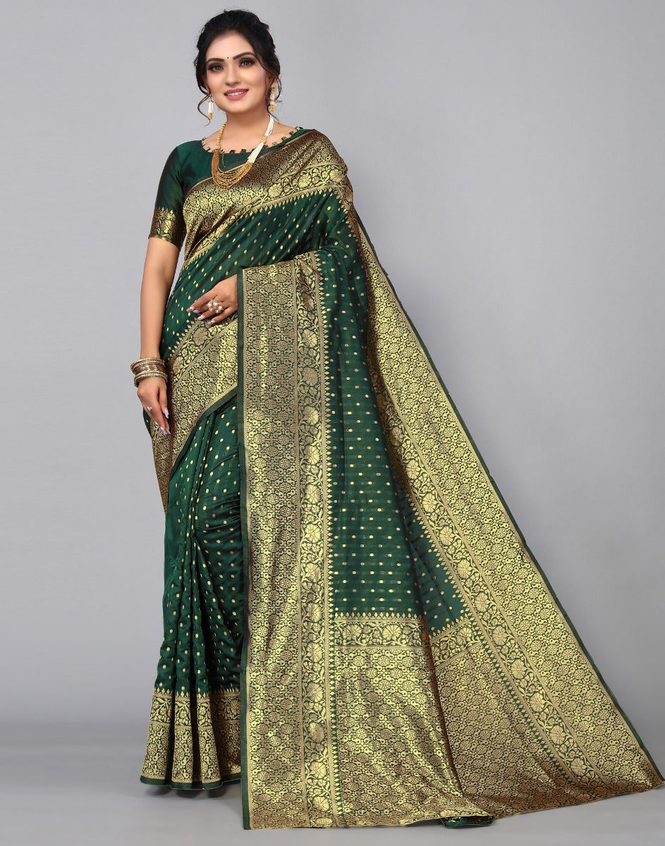 Dark Olive & Gold-Coloured Ethnic Motifs Woven Design Silk Blend Banar –  paanericlothing