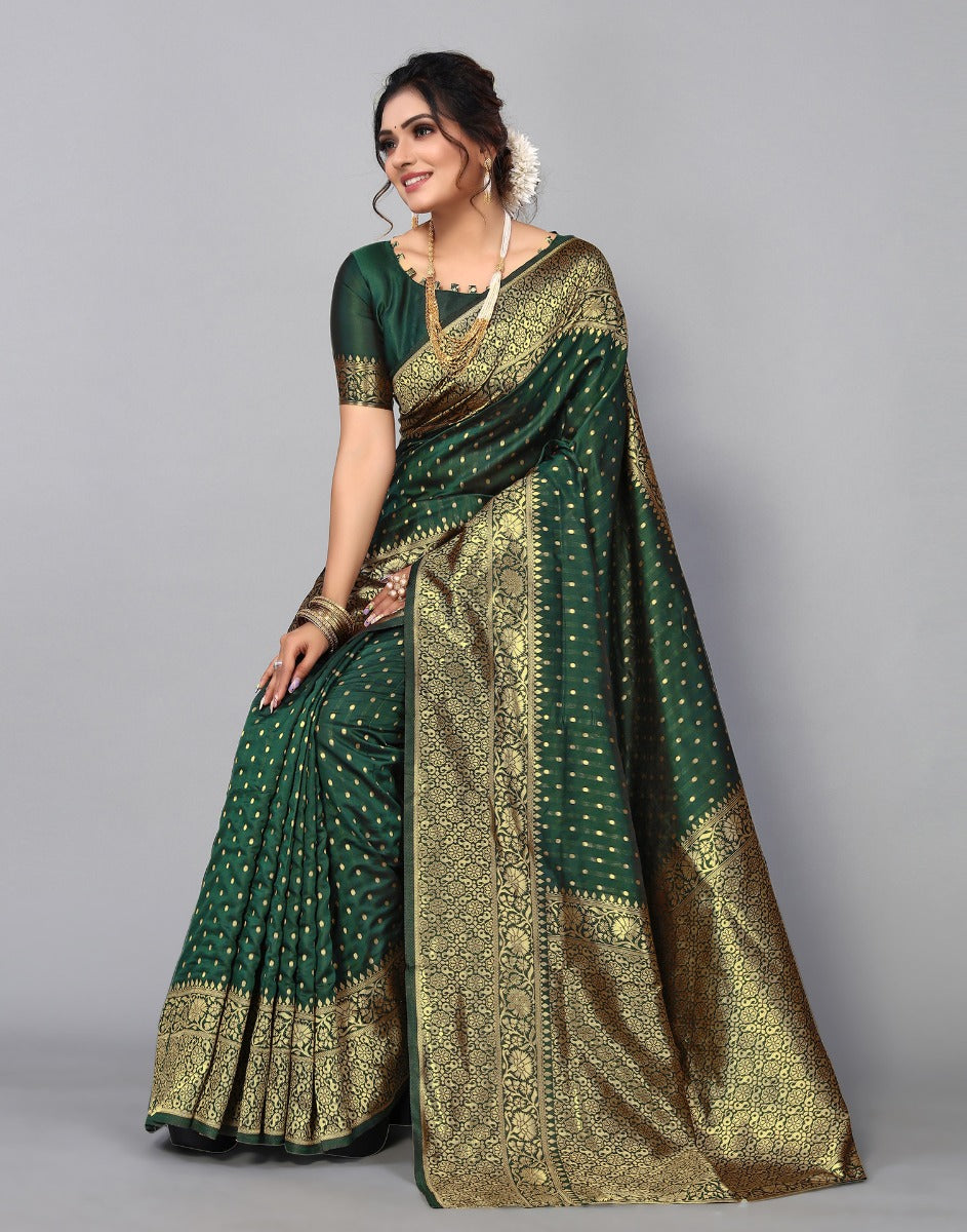 Bottle Green Banarasi Silk Saree | Leemboodi