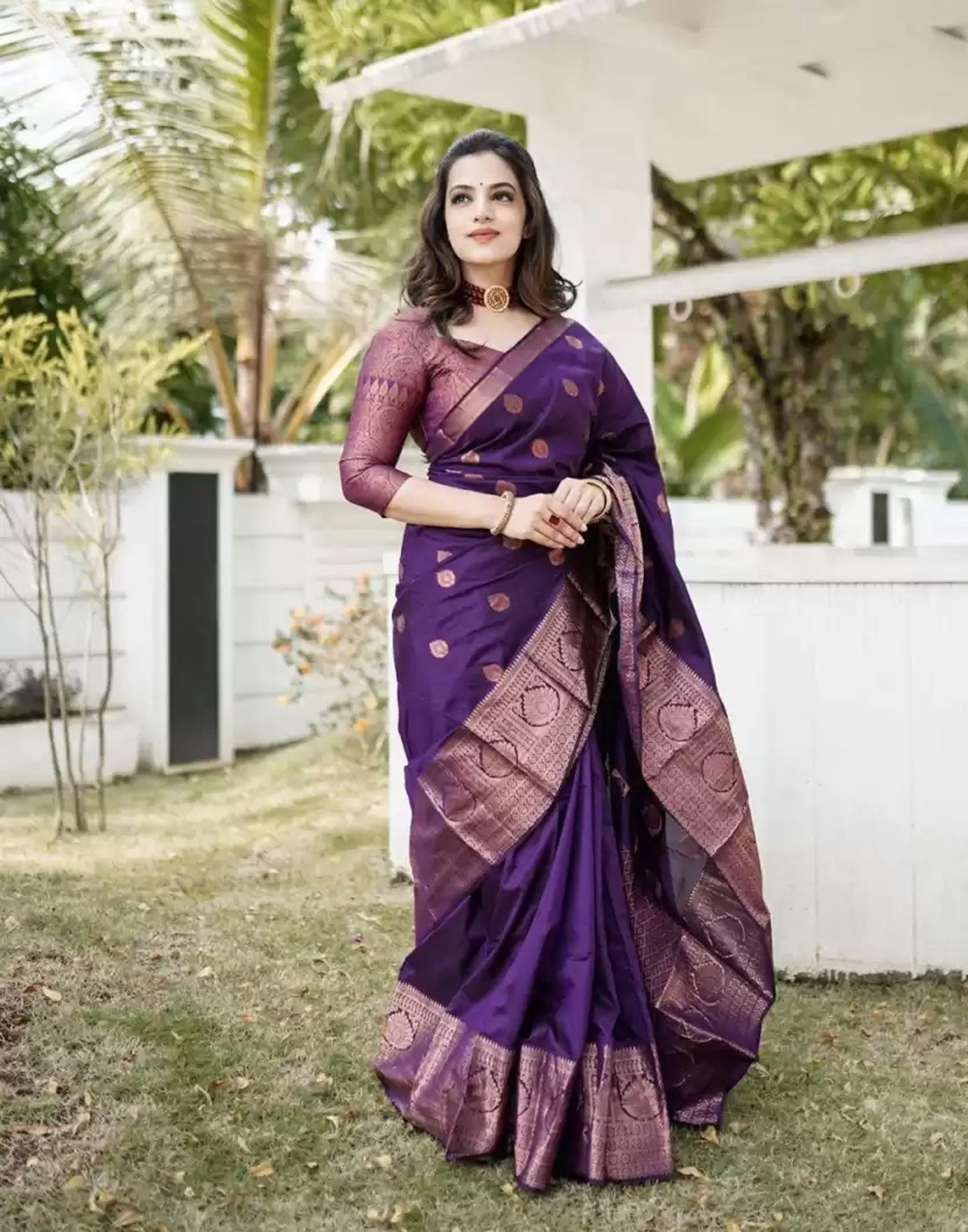 Lilac Snow Purple Banarasi Saree In Banarasi Silk wih Zari & Moti Thre