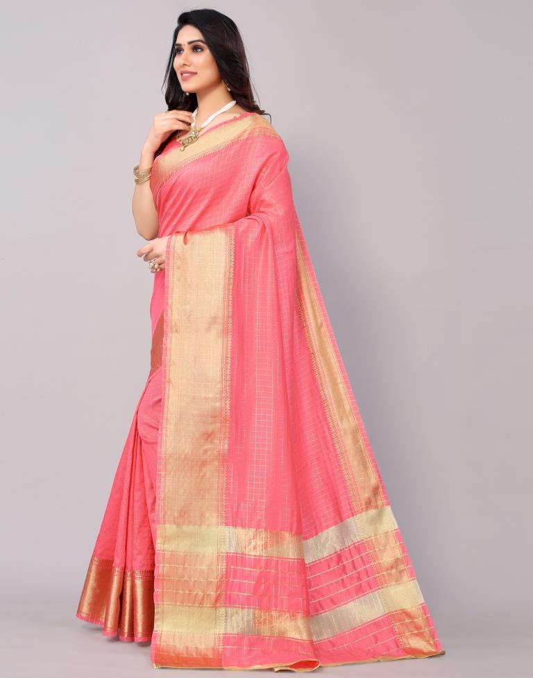 Pink And Golden Zari Woven Pure Silk Saree With Green Blouse – Bahuji -  Online Fashion & Lifestyle Store