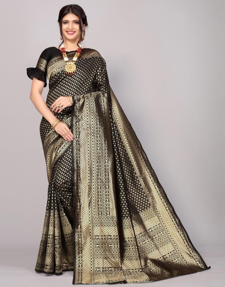 Black Banarasi Silk Saree | Leemboodi