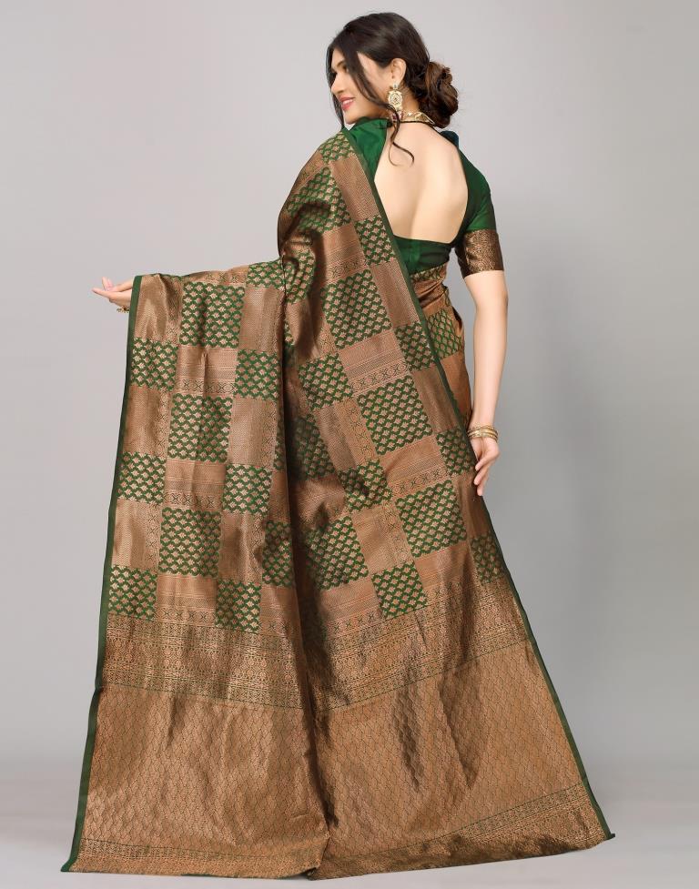 Green And Golden Kanjivaram Silk Saree | Leemboodi