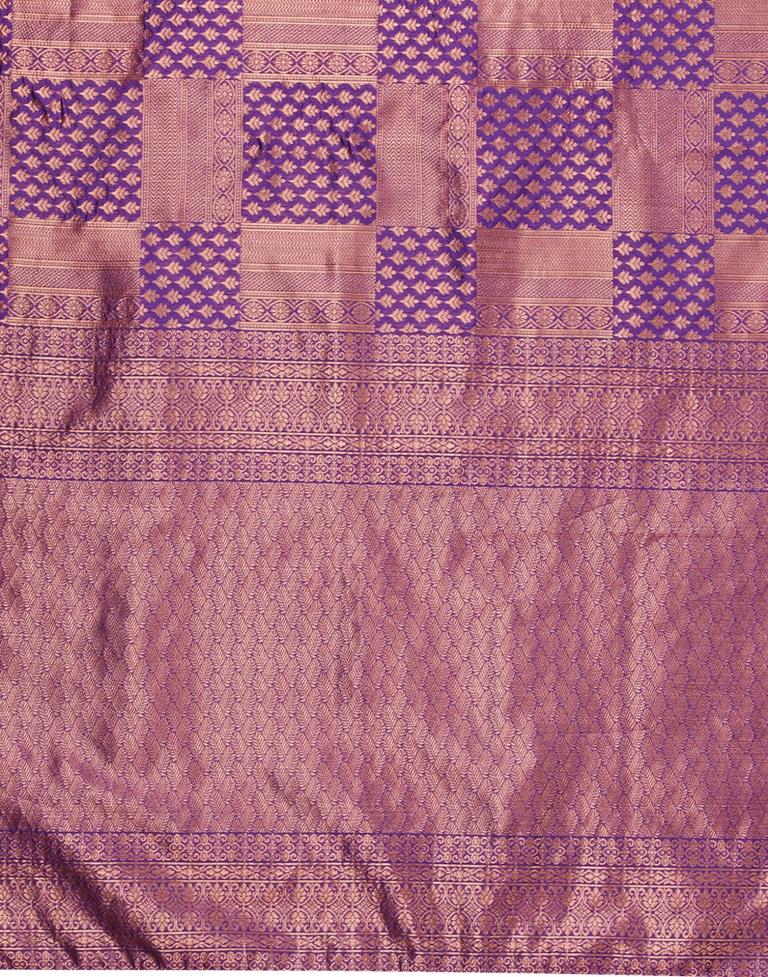 Violet And Dark Golden Kanjivaram Silk Saree | Leemboodi