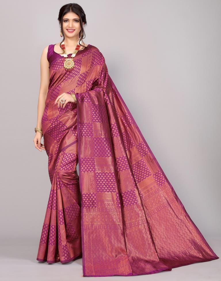 Onion Colour Kanjivaram Silk Traditional Ethnic Saree For Party Looks - KSM  PRINTS - 4140197