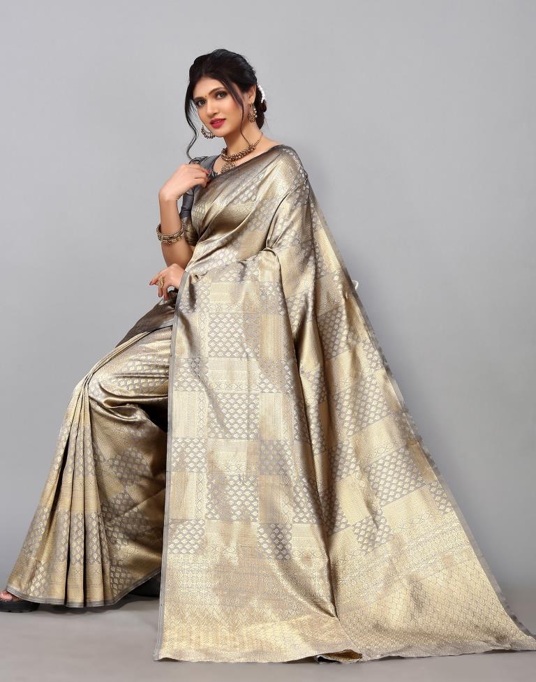 Mid Grey Tussar Silk Saree with Sequence Work – Armima