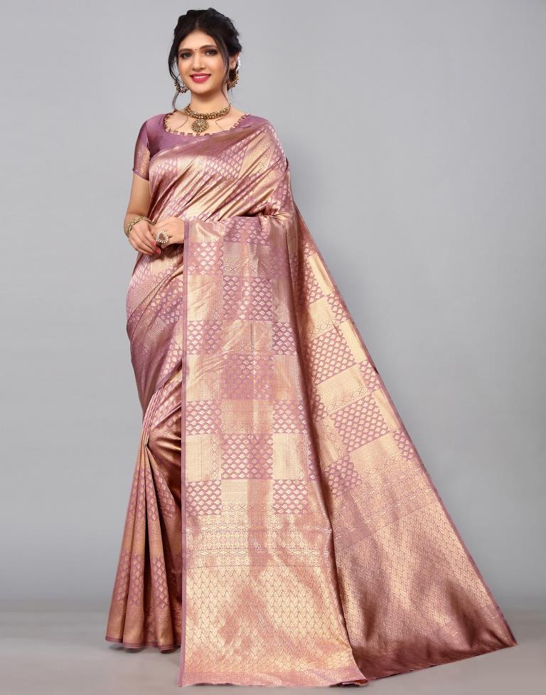 Dusty Pink Kanjivaram Silk Saree | Leemboodi