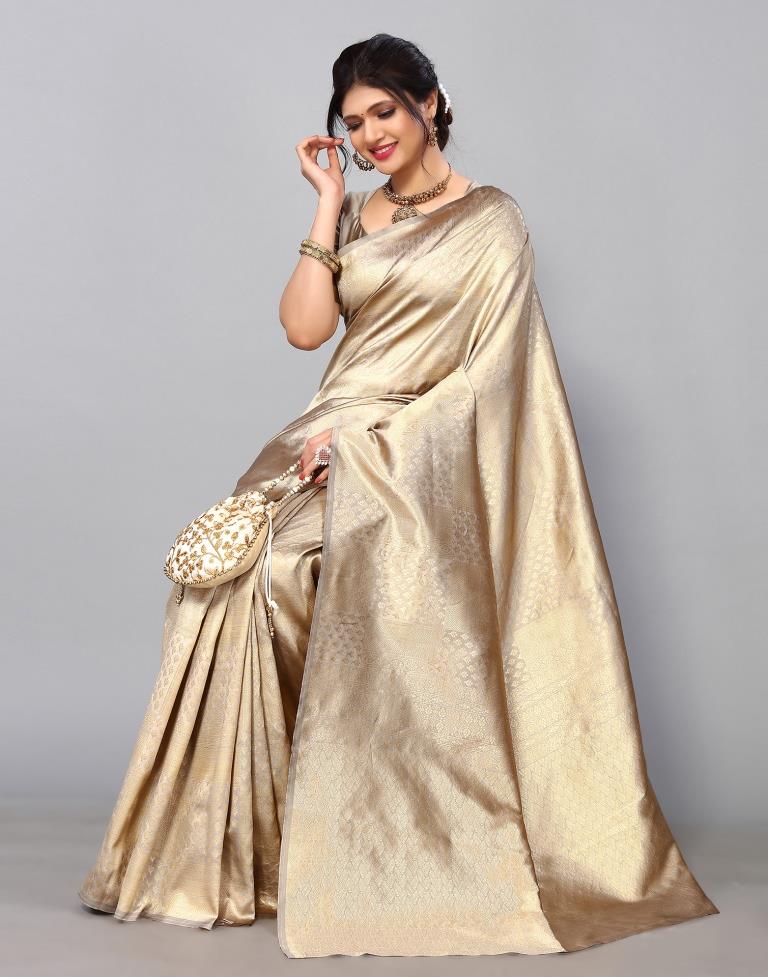 Rekha in a gold Kanjeevaram silk saree – South India Fashion