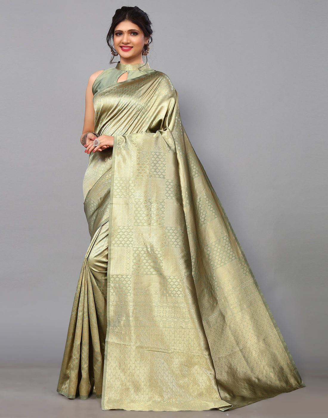 Dusty Green Kanjivaram Silk Saree | Leemboodi