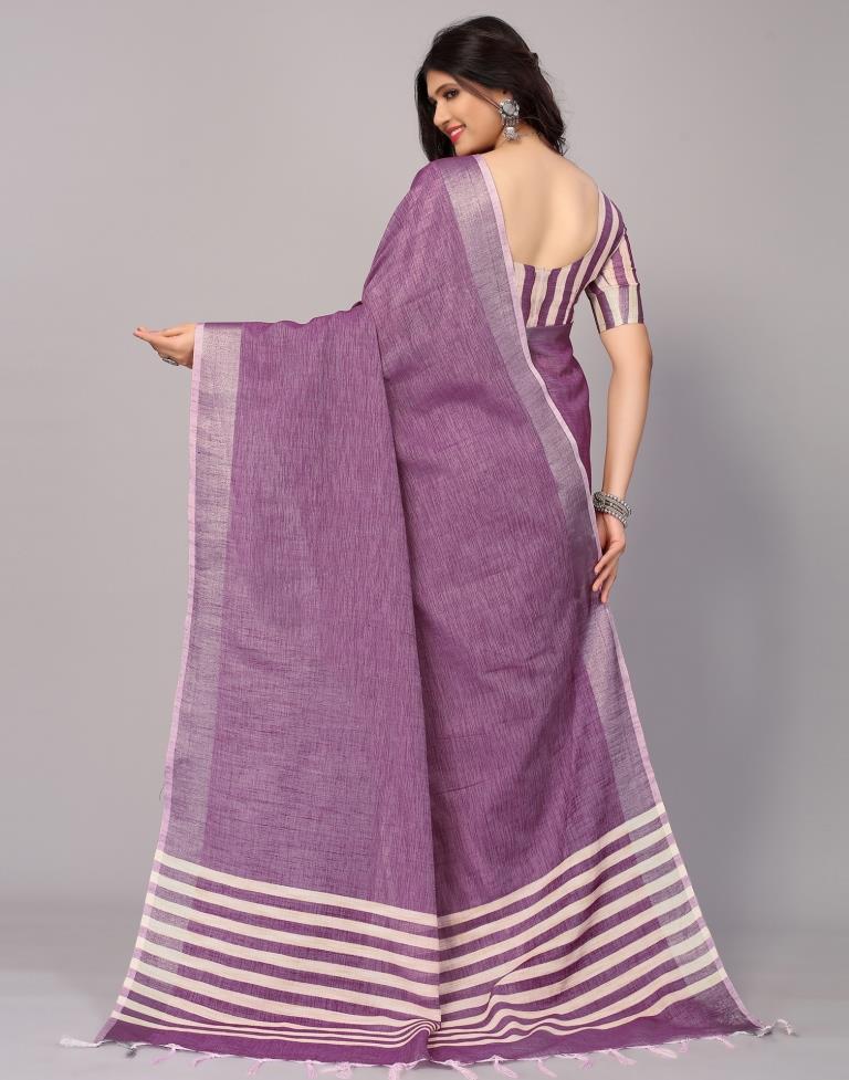 Light Purple Cotton Plain Woven Saree | Leemboodi