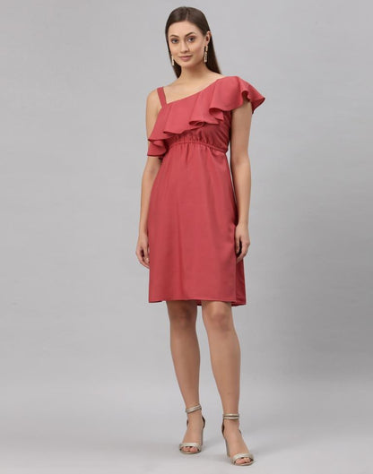 Pink Coloured Crepe Solid Dress | Leemboodi