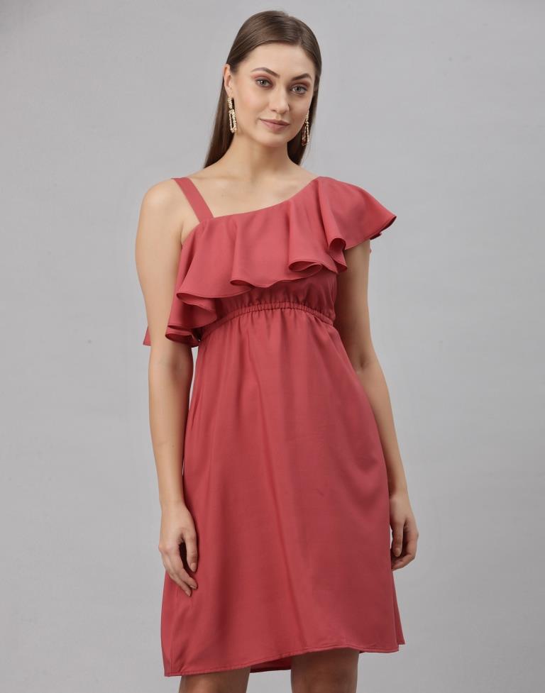 Pink Coloured Crepe Solid Dress | Leemboodi