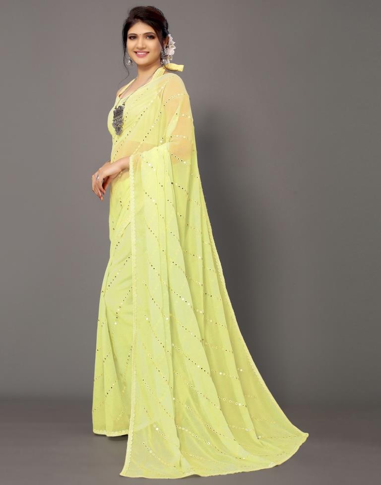 Laxmipati Cherry 6758 Yellow Chiffon Saree – Sanskar Sarees