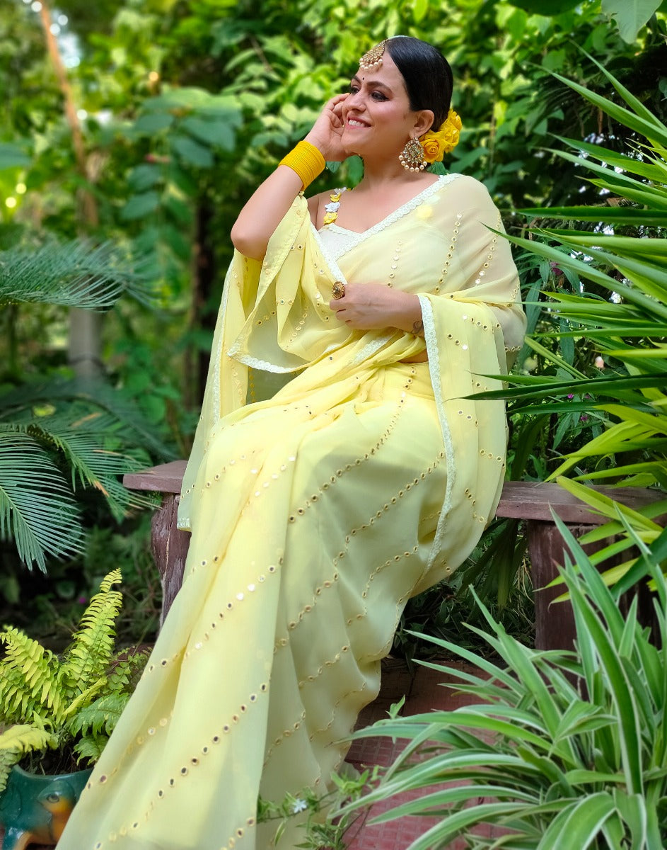 Yellow Georgette Saree With Blouse 4196SR05