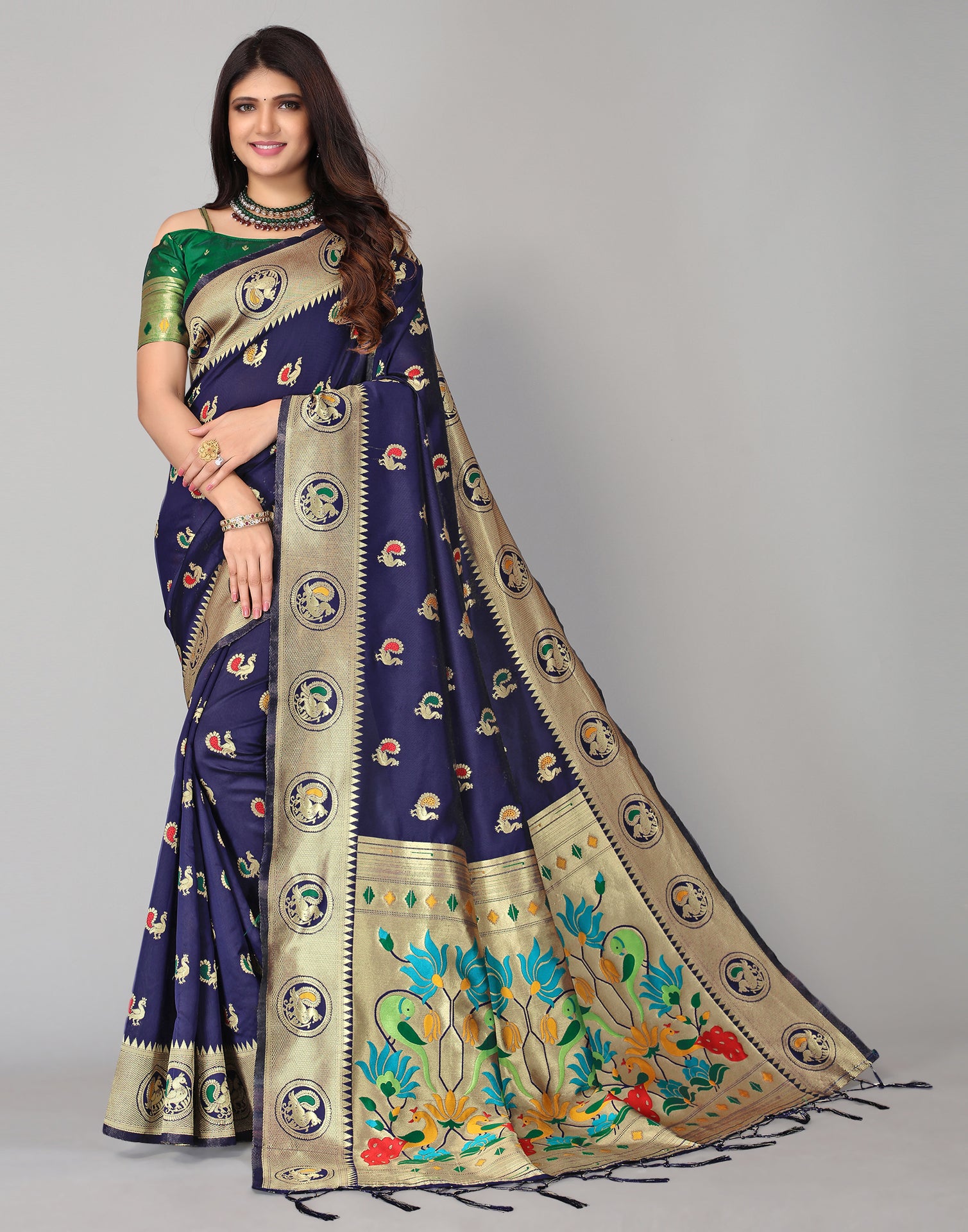 Navy Blue And Muti Silk Saree | Leemboodi