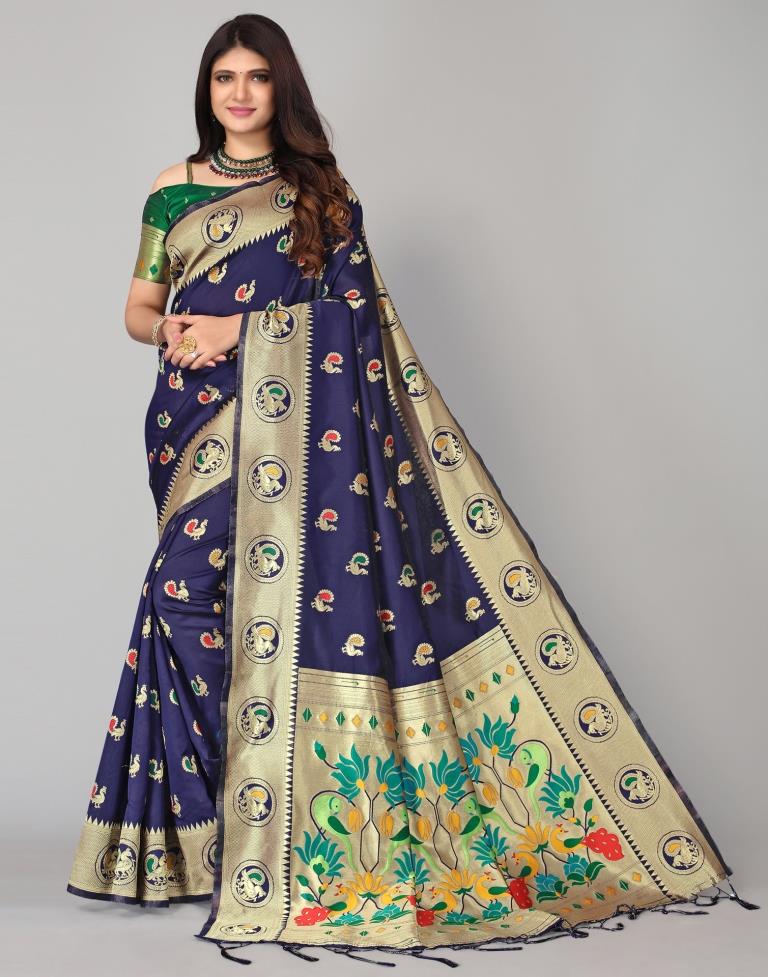 Navy Blue And Muti Silk Saree | Leemboodi