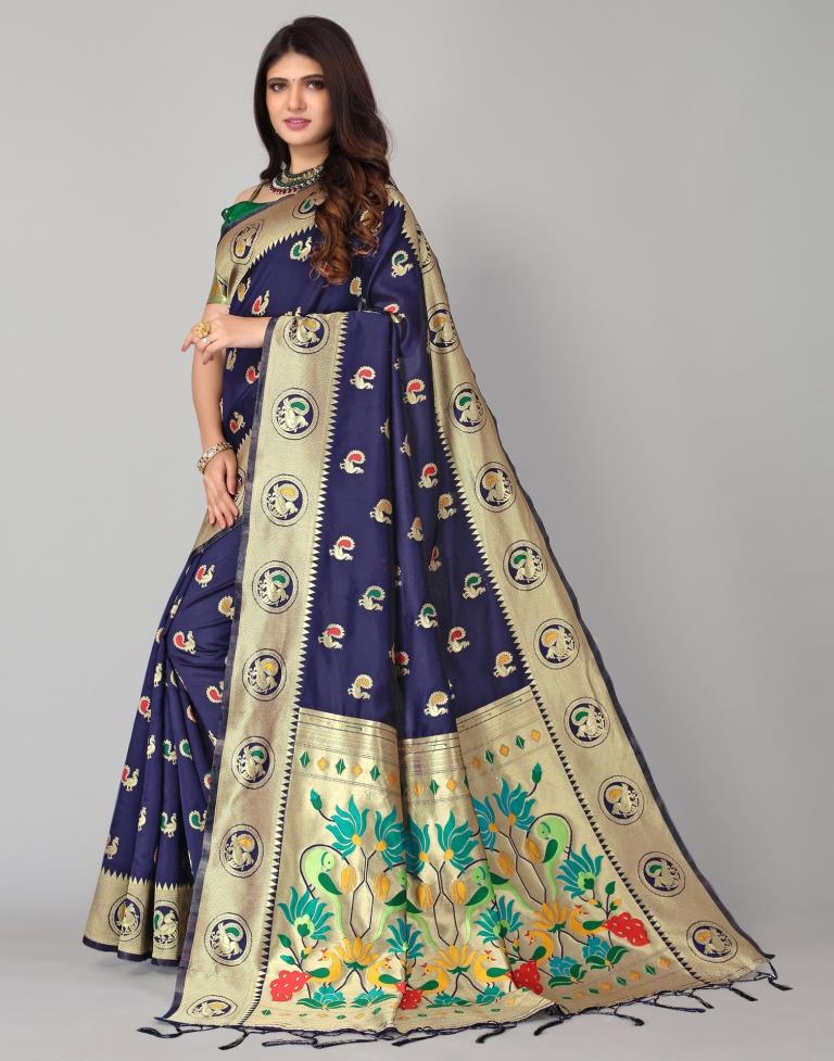 Navy Blue And Muti Silk Saree | Leemboodi