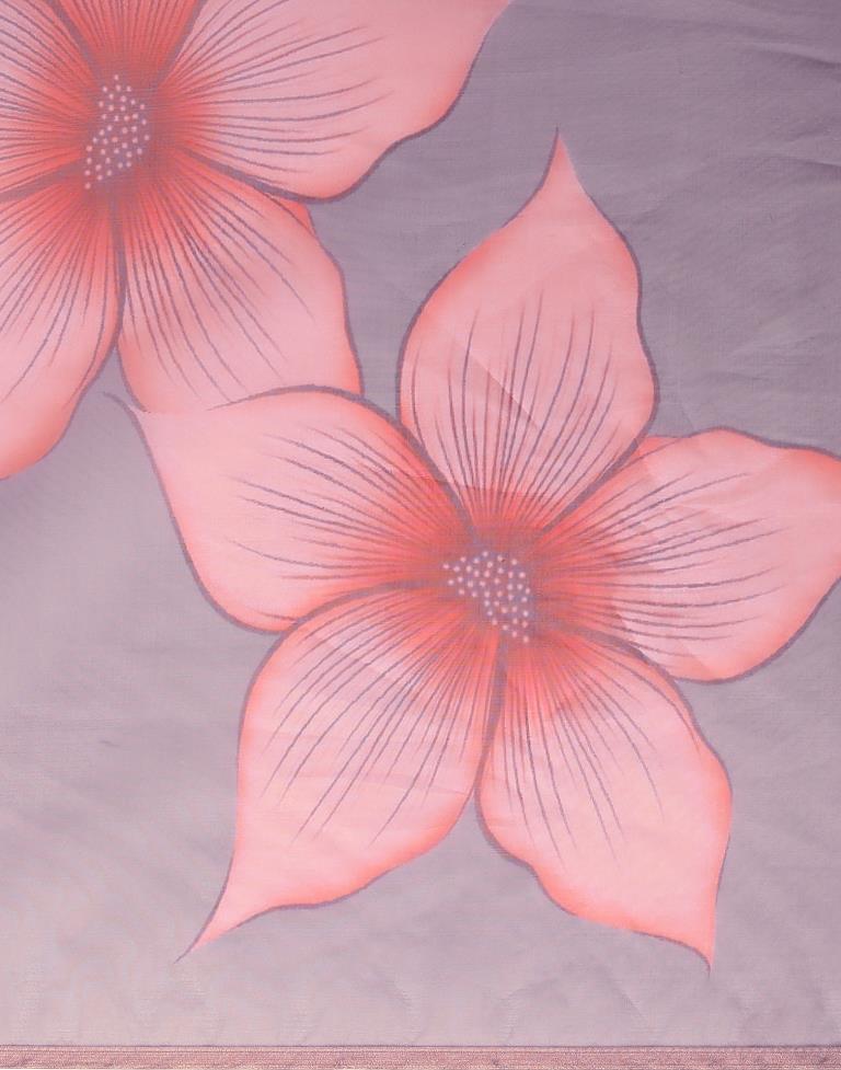 Grey And Light Pink Printed Organza Saree | Leemboodi