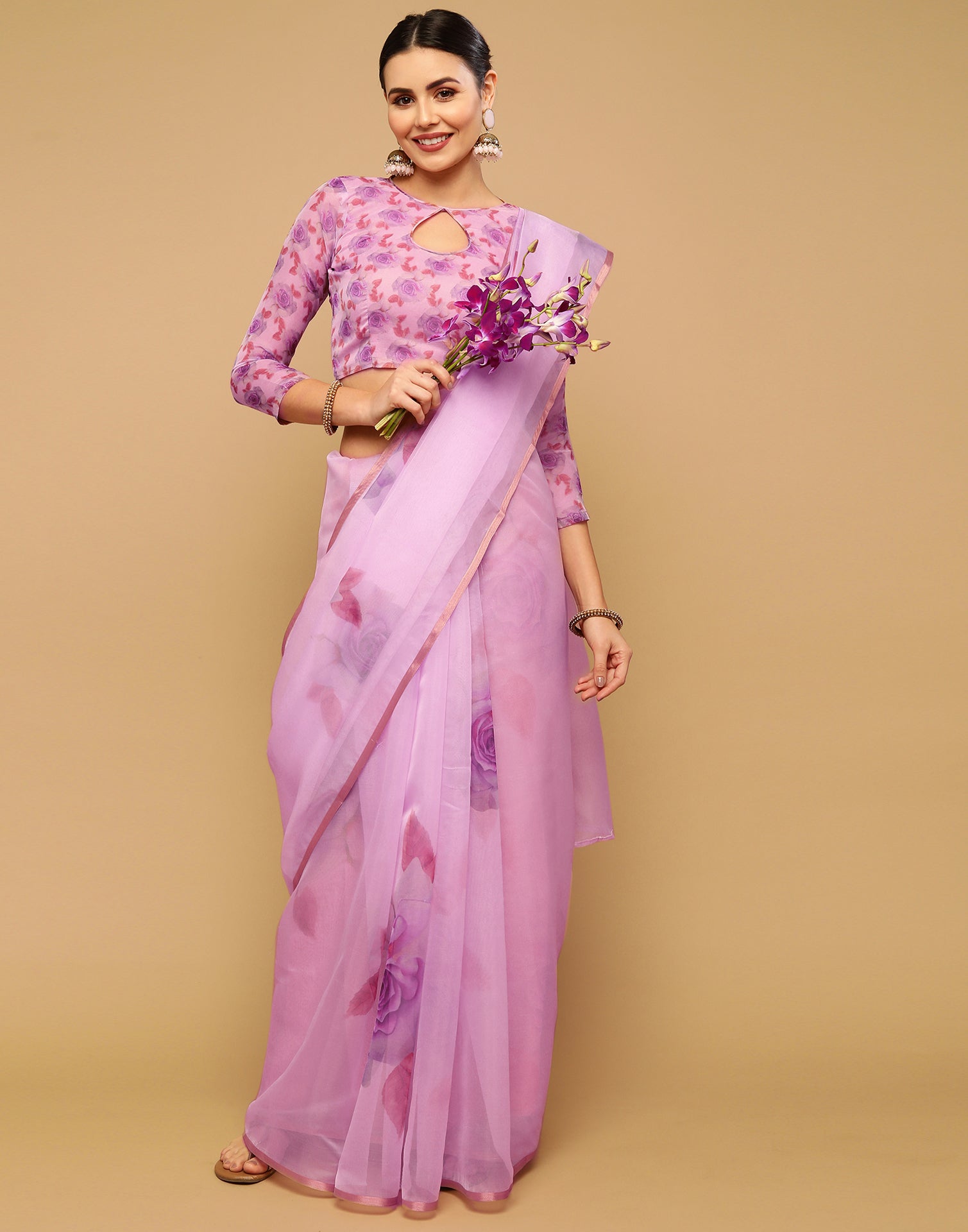 Buy Swarovski Berry Mauve Organza Saree with Blouse by CHARKHEE at Ogaan  Market Online Shopping Site