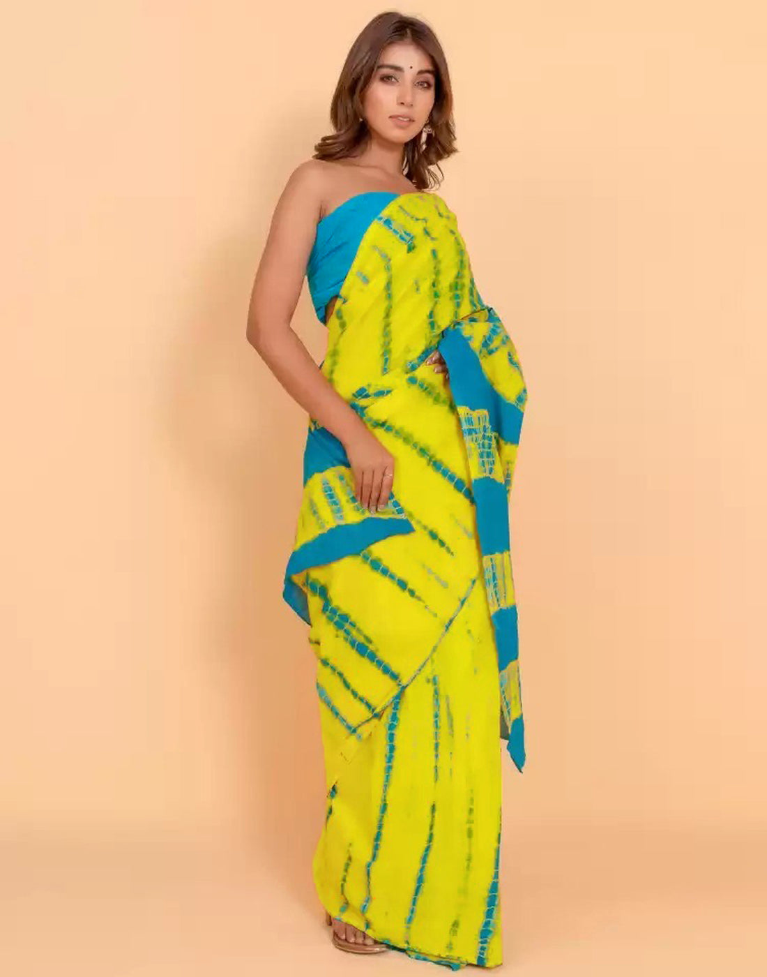 Yellow And Blue Tie And Dye Saree | Leemboodi