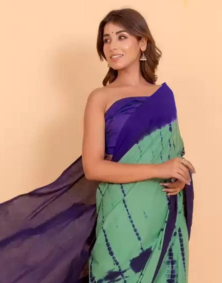 Dusty Green and Navy Blue Tie And Dye Saree | Leemboodi