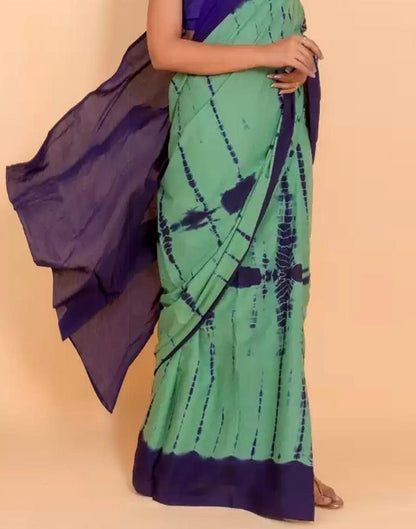 Dusty Green and Navy Blue Tie And Dye Saree | Leemboodi
