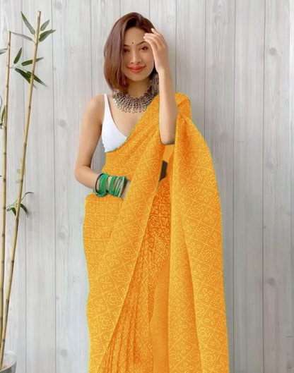 Yellow Bandhani Pleated Saree | Leemboodi