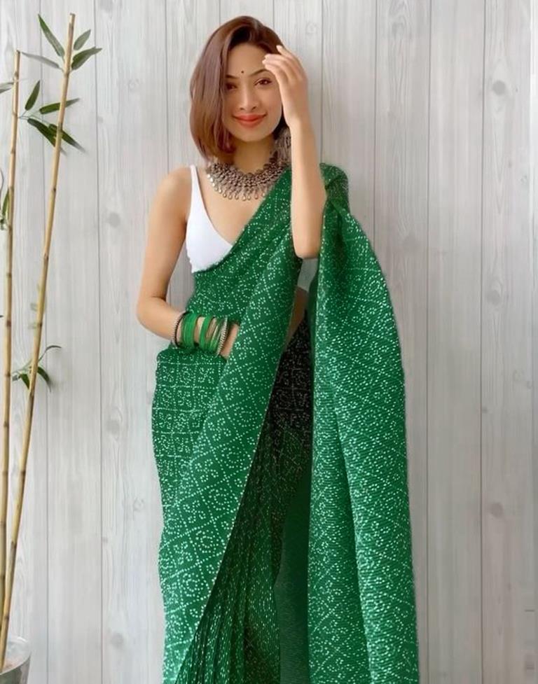 Green Bandhani Pleated Saree | Leemboodi