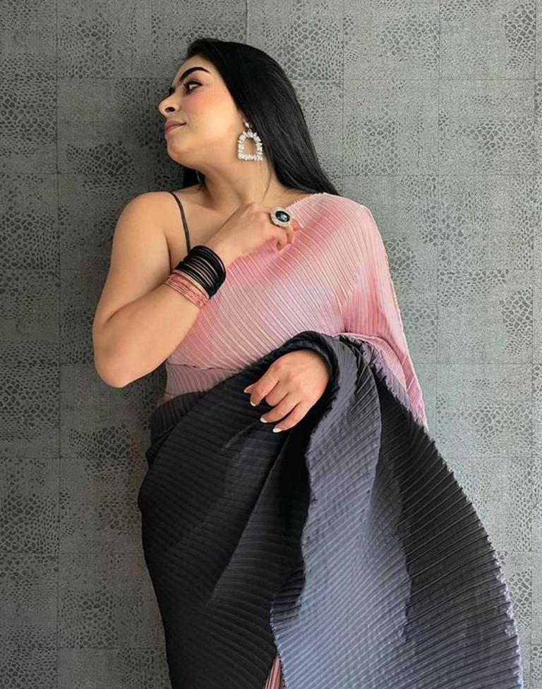 Vibrant Pink And Black Georgette Net Saree With Blouse – Designer mart