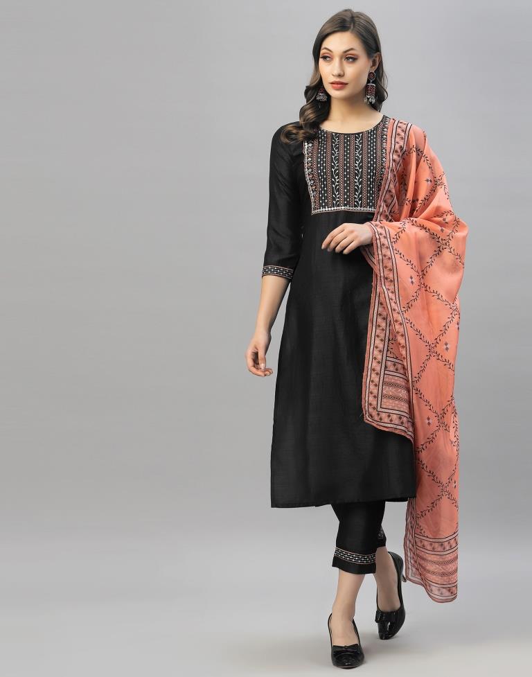 Black Kurti With Pant And Dupatta | Leemboodi