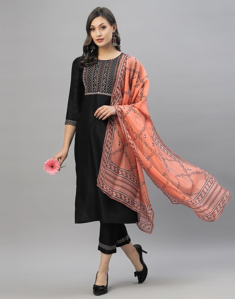 Black Kurti With Pant And Dupatta | Leemboodi