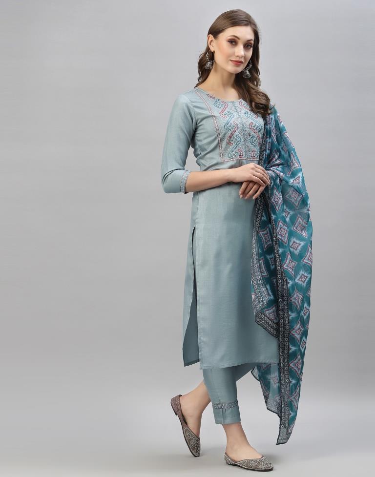 Grey Kurti With Pant And Dupatta | Leemboodi