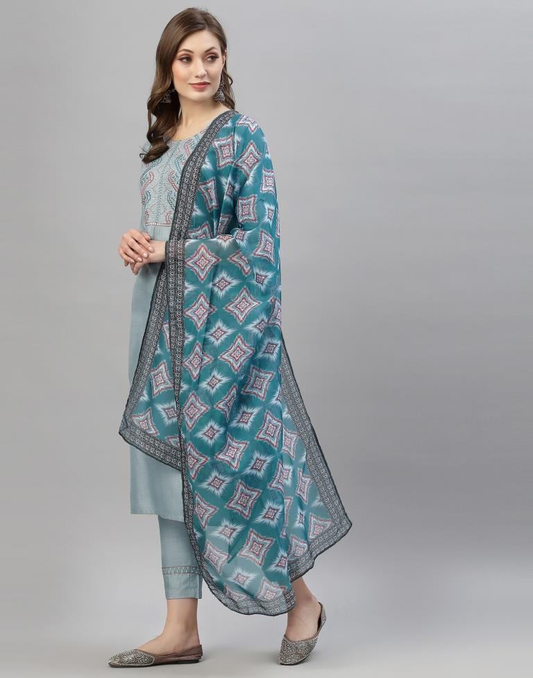 Grey Kurti With Pant And Dupatta | Leemboodi