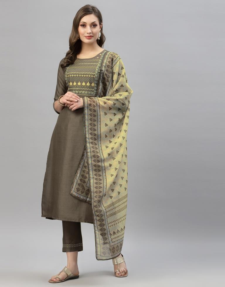 Coffee Brown Kurti With Pant And Dupatta | Leemboodi