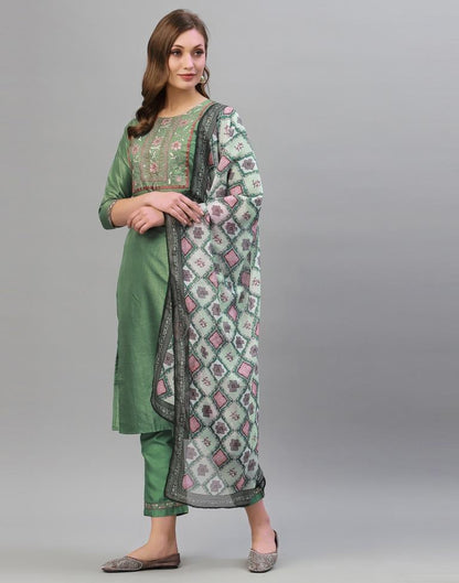 Pista Green Kurti With Pant And Dupatta | Leemboodi