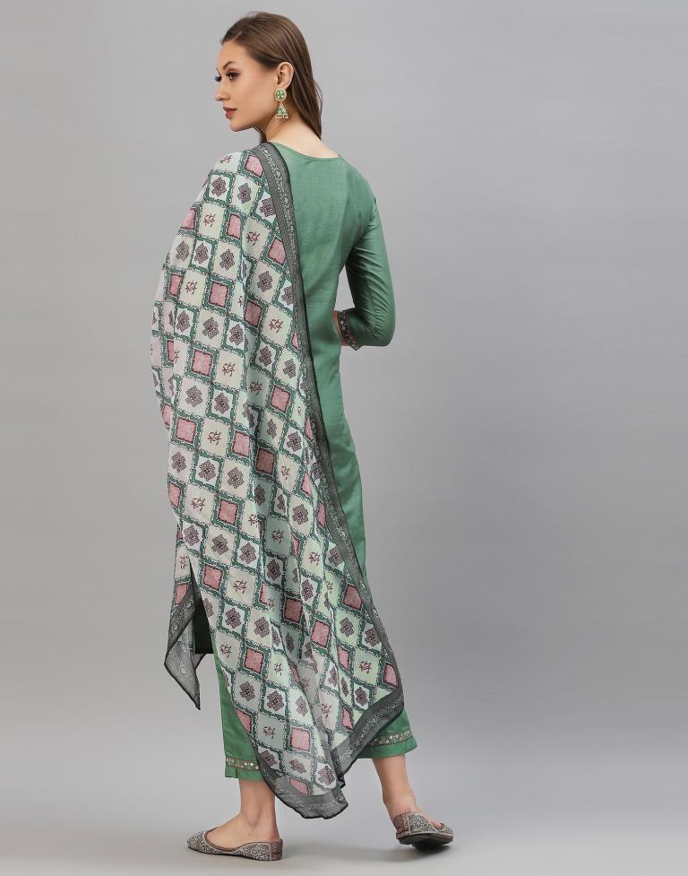 Pista Green Kurti With Pant And Dupatta | Leemboodi