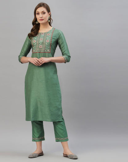 Pista Green Kurti With Pant And Dupatta | Leemboodi