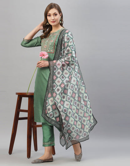 Pista Green Kurti With Pant And Dupatta | Leemboodi