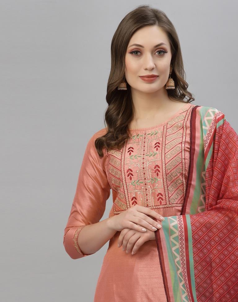 Peach Kurti With Pant And Dupatta | Leemboodi