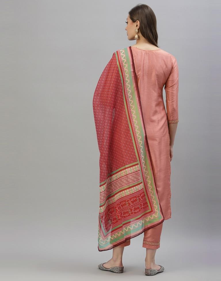 Peach Kurti With Pant And Dupatta | Leemboodi