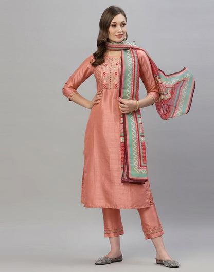 Peach Kurti With Pant And Dupatta | Leemboodi