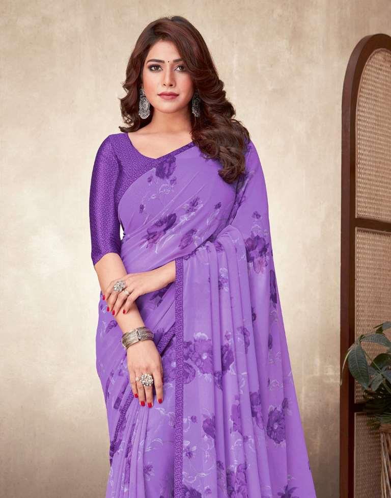 Lavender Floral Hand Embroidered Organza Saree – AMRUT