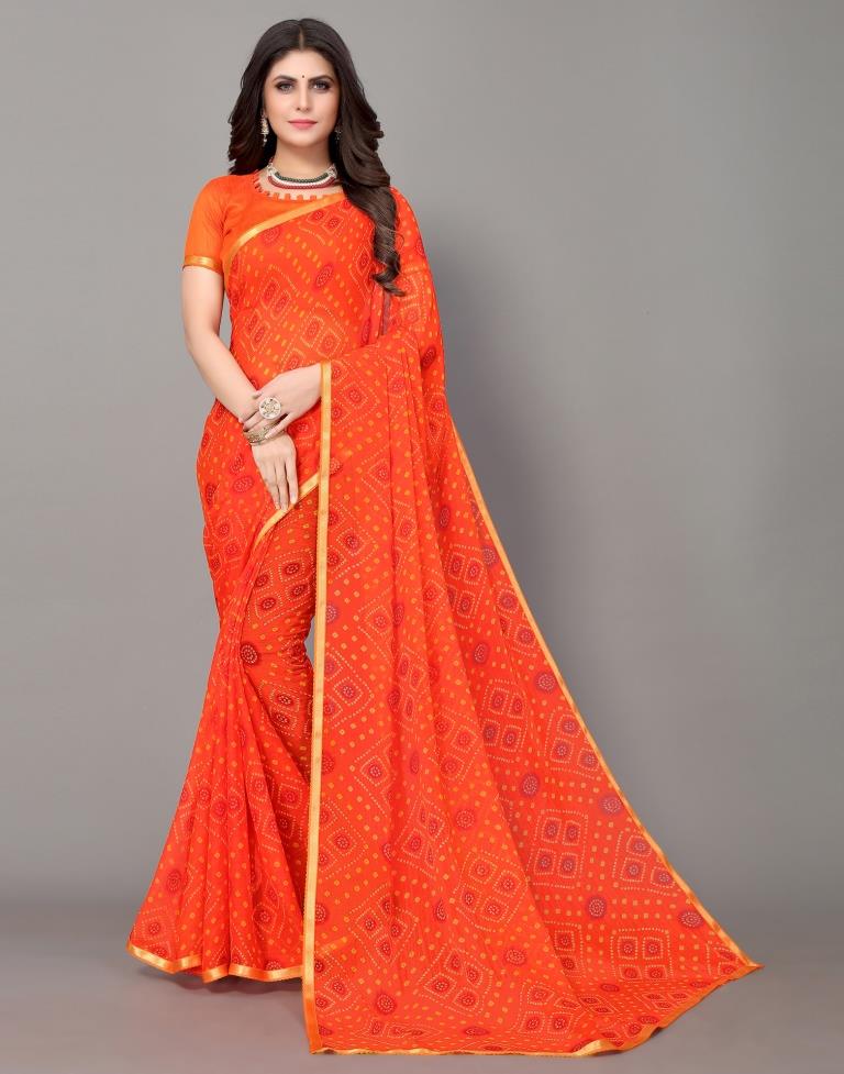 Orange Bandhani Printed Saree | Leemboodi