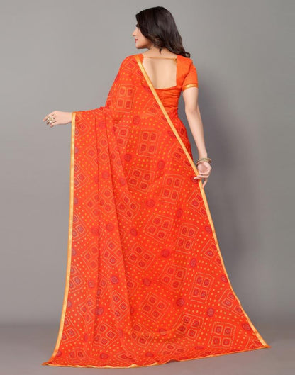 Orange Bandhani Printed Saree | Leemboodi