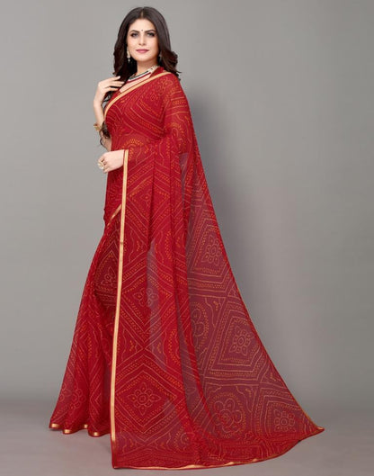 Red Bandhani Printed Saree | Leemboodi