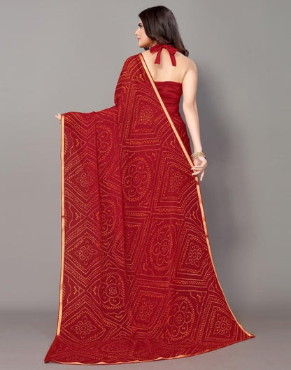 Red Bandhani Printed Saree | Leemboodi