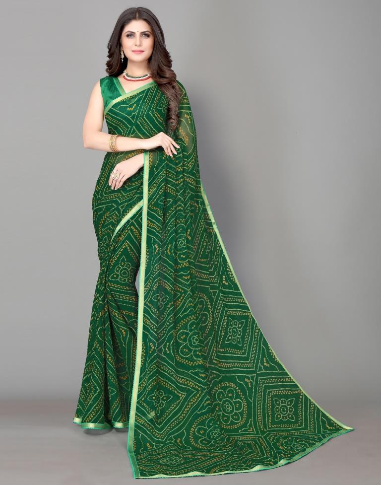 printed bandhani chiffon saree