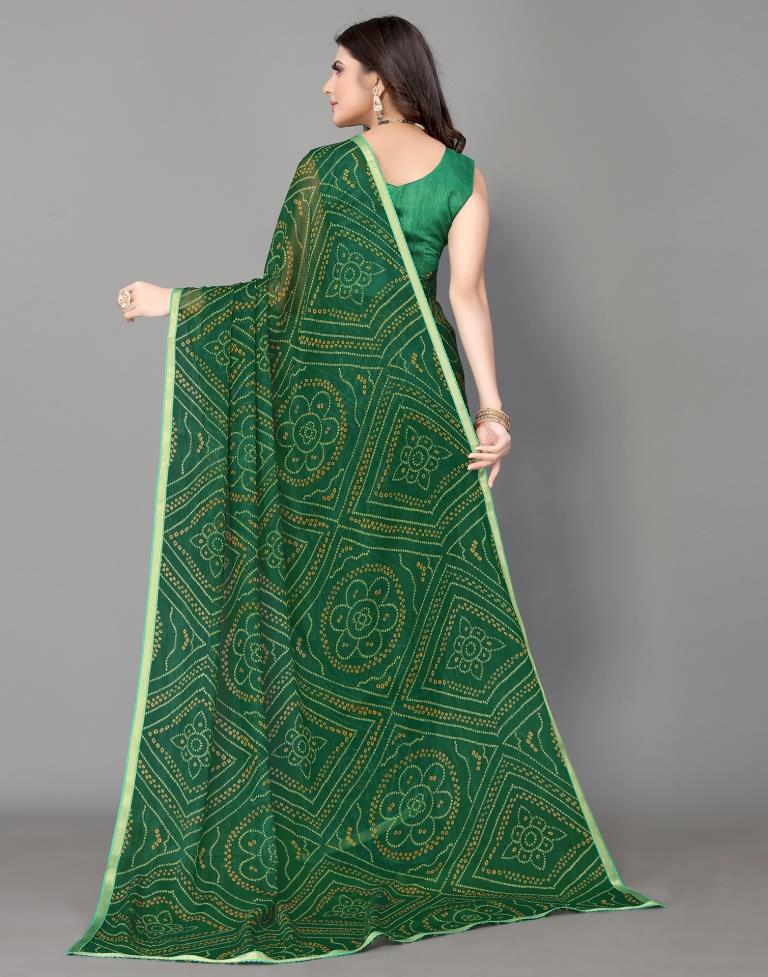 Green Bandhani Printed Saree | Leemboodi