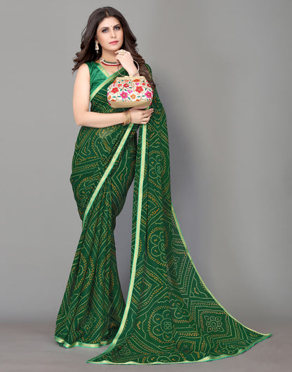 Green Bandhani Printed Saree | Leemboodi