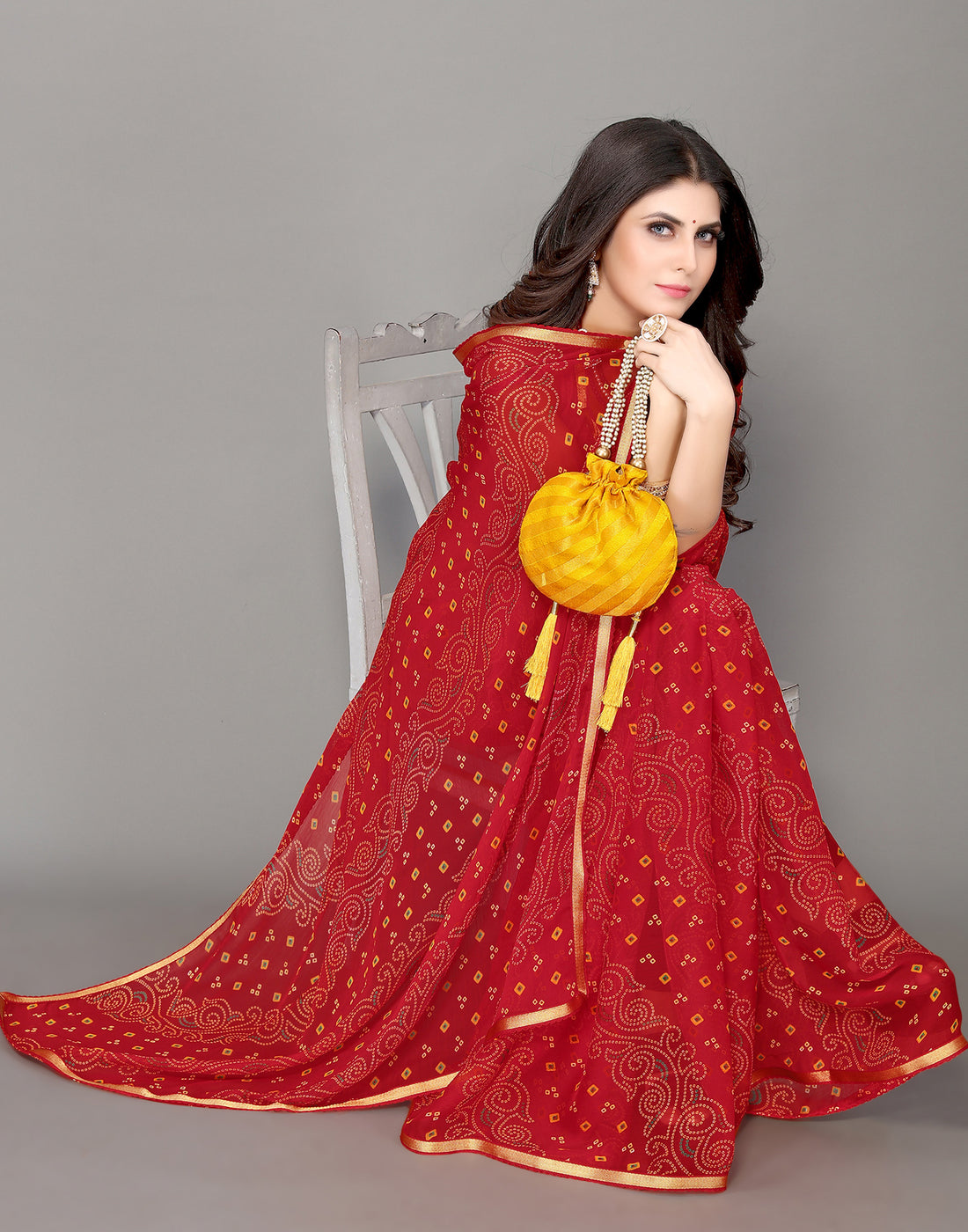 Red Bandhani Printed Saree | Leemboodi
