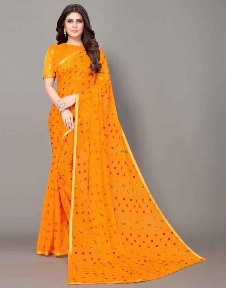 Yellow Bandhani Printed Saree | Leemboodi